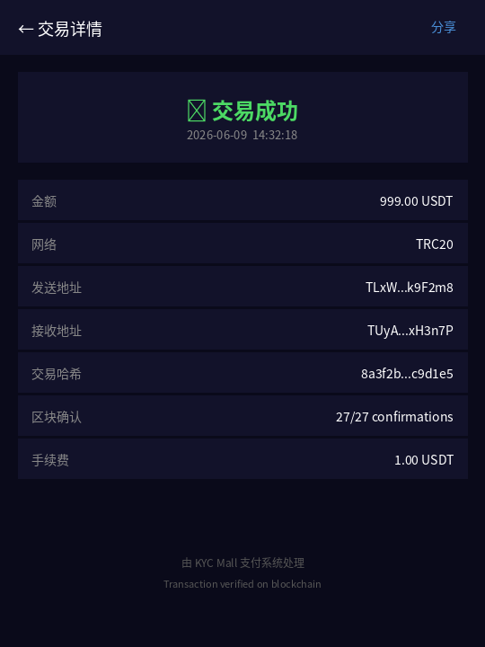 USDT交易成功凭证